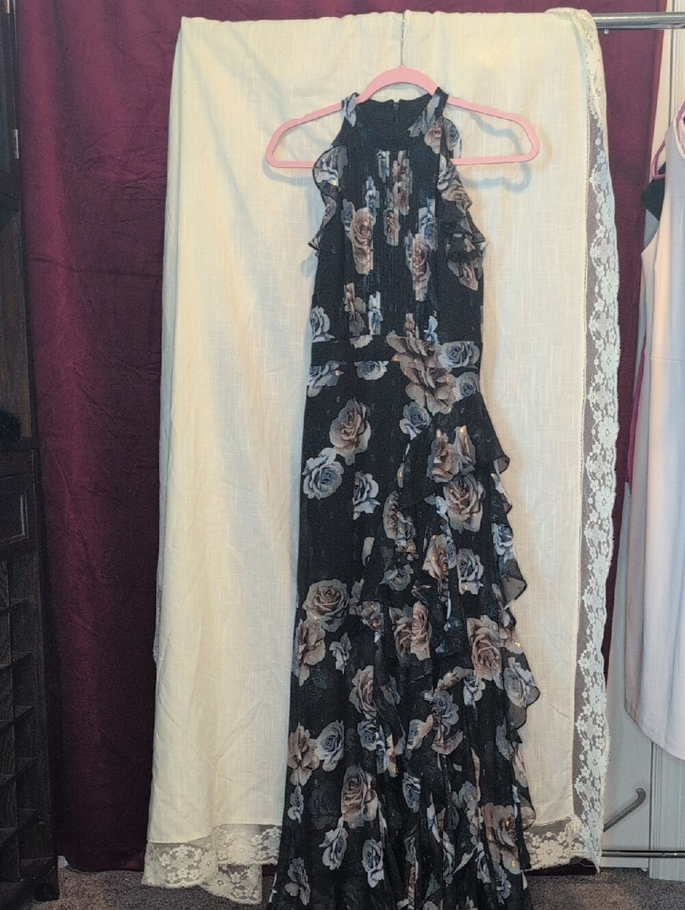 Black Floral Halter Maxi Dress